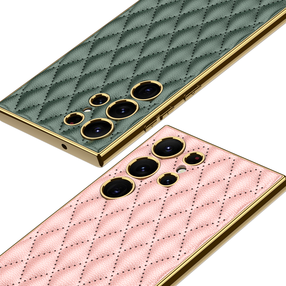 Karierte Kunstleder/Gold Optik Hülle/Case für Samsung Galaxy Note, S25, S24, S23, S22-Serie | ZITOCASES®