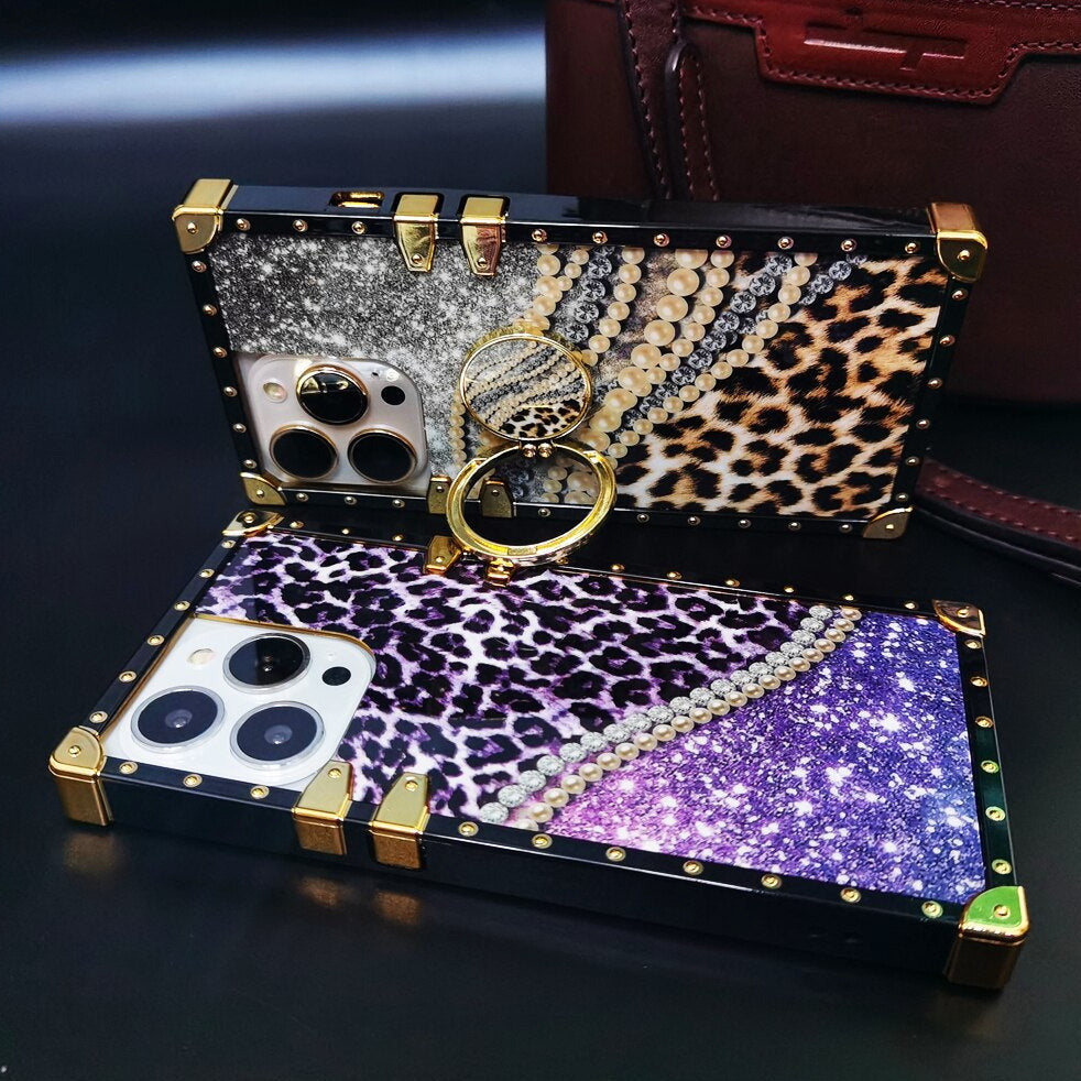 Luxus Leopard/Glitzer Plastik Hülle/Case inkl. Ring für iPhone 16, 15, 14, 13-Serie | ZITOCASES®