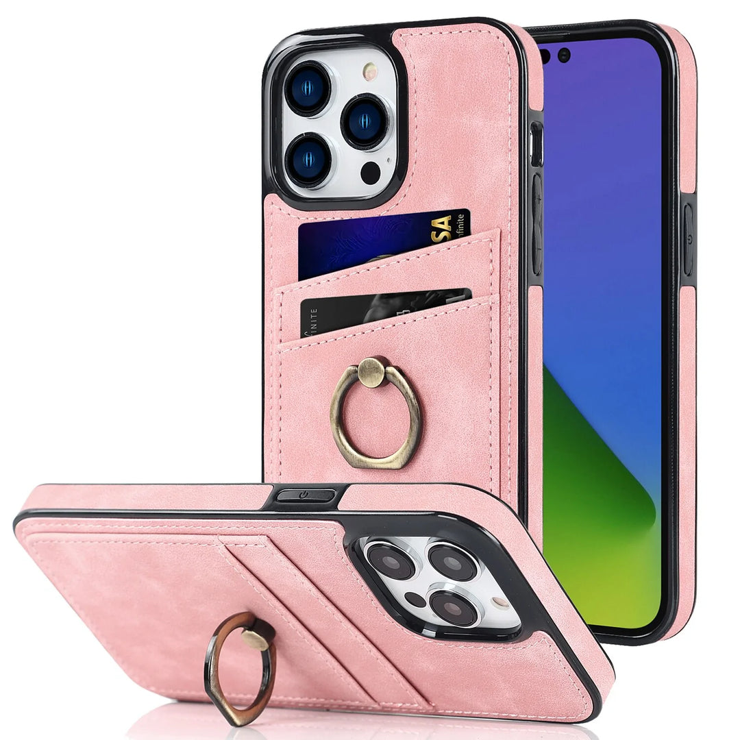 Wildleder Optik Kartenfach Hülle/Case inkl. Ring für iPhone 16, 15, 14-Serie | ZITOCASES®