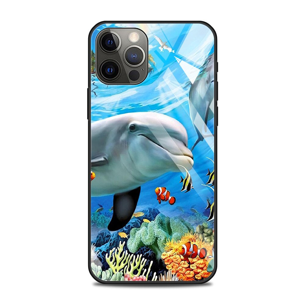 Delfin Motive Panzerglas Hülle/Case für iPhone 16, 16 Plus, 16 Pro, 16 Pro Max, 16e, 15, 15 Plus, 15 Pro, 15 Pro Max, 14, 14 Plus, 14 Pro, 14 Pro Max, 13, 13 Pro, 13 Pro Max, 13 Mini, 12, 12 Pro, 12 Pro Max, 12 Mini, SE, 11, 11 Pro, 11 Pro Max | ZITOCASES®