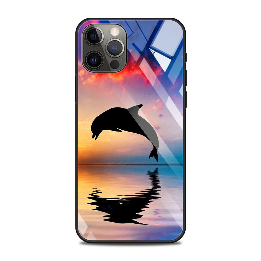 Delfin Motive Panzerglas Hülle/Case für iPhone 16, 16 Plus, 16 Pro, 16 Pro Max, 16e, 15, 15 Plus, 15 Pro, 15 Pro Max, 14, 14 Plus, 14 Pro, 14 Pro Max, 13, 13 Pro, 13 Pro Max, 13 Mini, 12, 12 Pro, 12 Pro Max, 12 Mini, SE, 11, 11 Pro, 11 Pro Max | ZITOCASES®