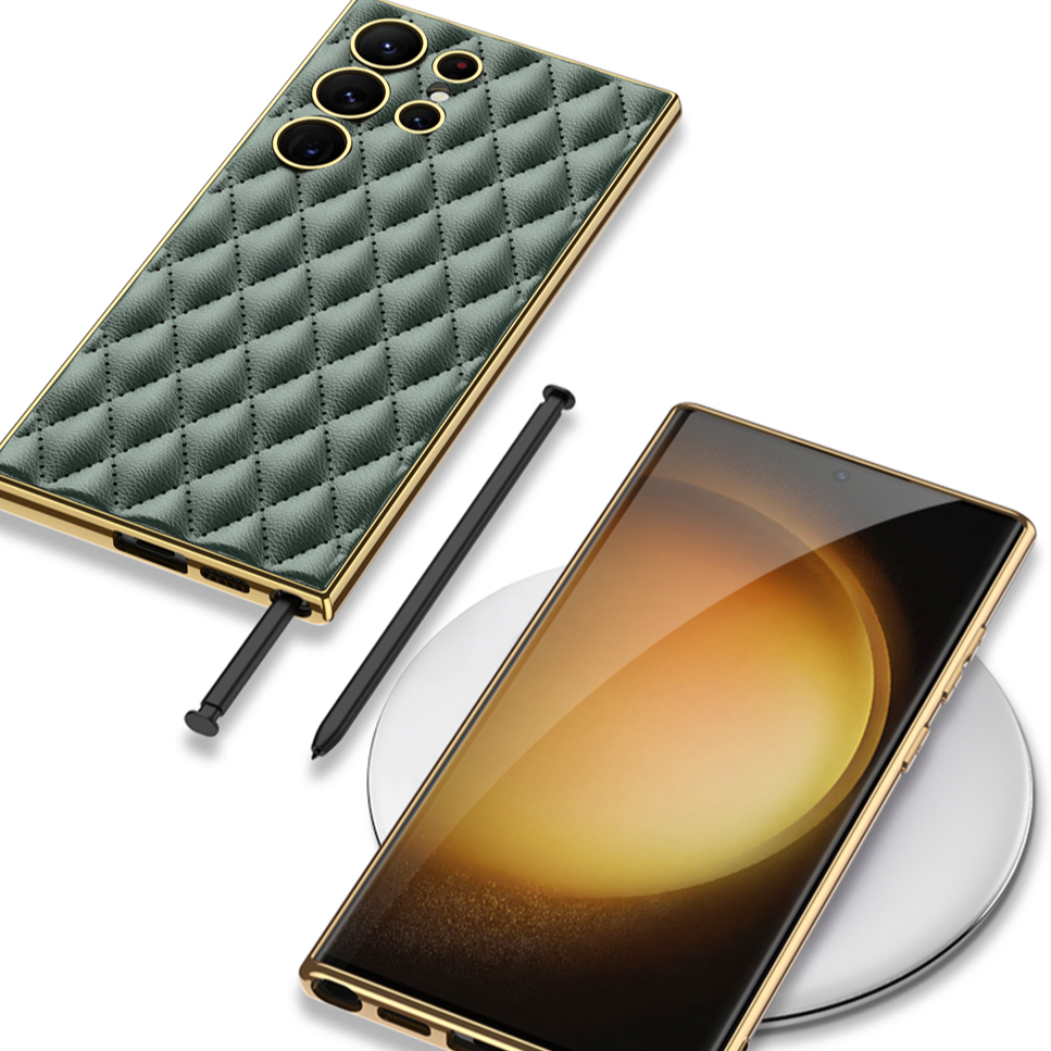 Karierte Kunstleder/Gold Optik Hülle/Case für Samsung Galaxy Note, S25, S24, S23, S22-Serie | ZITOCASES®