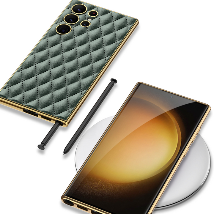 Karierte Kunstleder/Gold Optik Hülle/Case für Samsung Galaxy Note, S24, S23, S22-Serie | ZITOCASES®