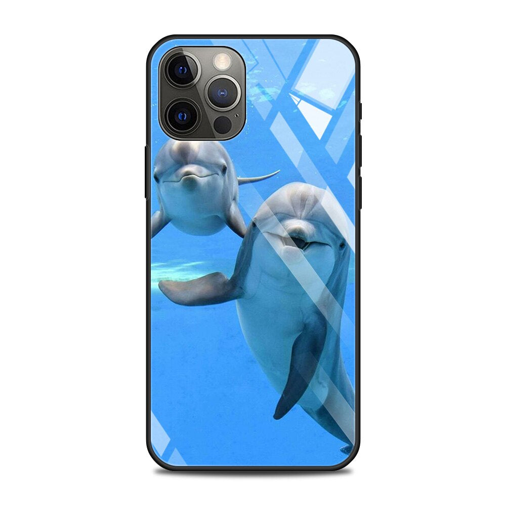 Delfin Motive Panzerglas Hülle/Case für iPhone 16, 16 Plus, 16 Pro, 16 Pro Max, 15, 15 Plus, 15 Pro, 15 Pro Max, 14, 14 Plus, 14 Pro, 14 Pro Max, 13, 13 Pro, 13 Pro Max, 13 Mini, 12, 12 Pro, 12 Pro Max, 12 Mini, SE, 11, 11 Pro, 11 Pro Max | ZITOCASES®