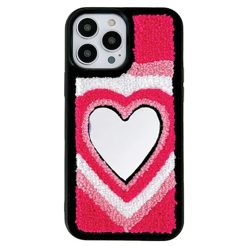 Weiche Stoff/Herz Spiegel Hülle/Case für iPhone 16, 16 Plus, 16 Pro, 16 Pro Max, 16e, 15, 15 Plus, 15 Pro, 15 Pro Max, 14, 14 Plus, 14 Pro, 14 Pro Max, 13, 13 Pro, 13 Pro Max, 13 Mini, 12, 12 Pro, 12 Pro Max, 12 Mini, SE, 11, 11 Pro, 11 Pro Max | ZITOCASES®