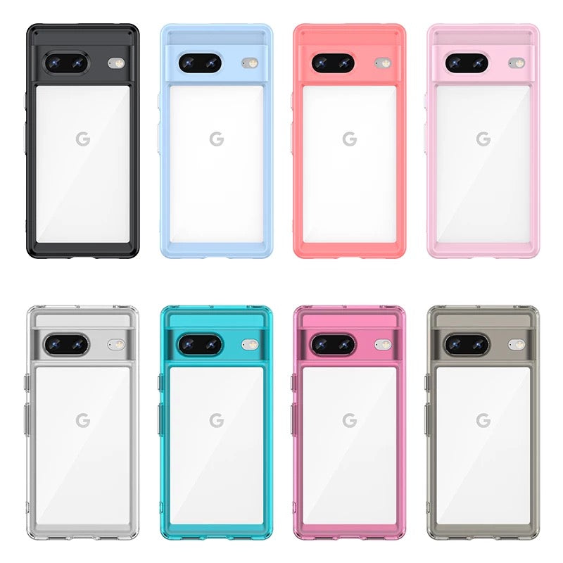 Transparente Silikon/Plastik Hülle/Case mit buntem Rahmen für Google Pixel 9, 9 Pro, 9 Pro XL, 8, 8 Pro, 8A, 7, 7 Pro, 7A, 6, 6 Pro, 6A, 5, 4, 4 XL, 4A, 3 XL, 3A, 3A XL | ZITOCASES®