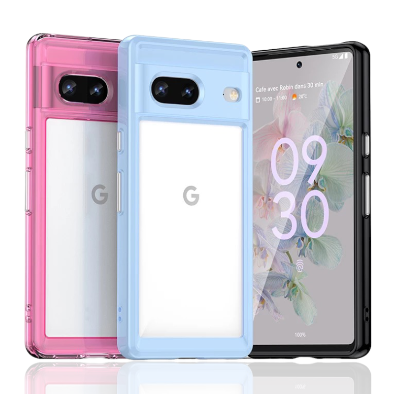 Transparente Silikon/Plastik Hülle/Case mit buntem Rahmen für Google Pixel 9, 9 Pro, 9 Pro XL, 9A, 8, 8 Pro, 8A, 7, 7 Pro, 7A, 6, 6 Pro, 6A, 5, 4, 4 XL, 4A, 3 XL, 3A, 3A XL | ZITOCASES®