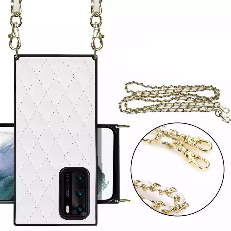 Karierte Kunstleder Hülle/Case zum Umhängen (Inkl. Edelstahl Kordel) für Huawei Pura 70, 70 Pro, 70 Ultra, P60 Pro, P50, P50 Pro, P40, P40 Pro, P30, P30 Lite, P30 Pro, P20, P20 Pro, Mate 60 Pro, 50 Pro, 40 Pro, Nova 12s, 12i, 12 SE | ZITOCASES®