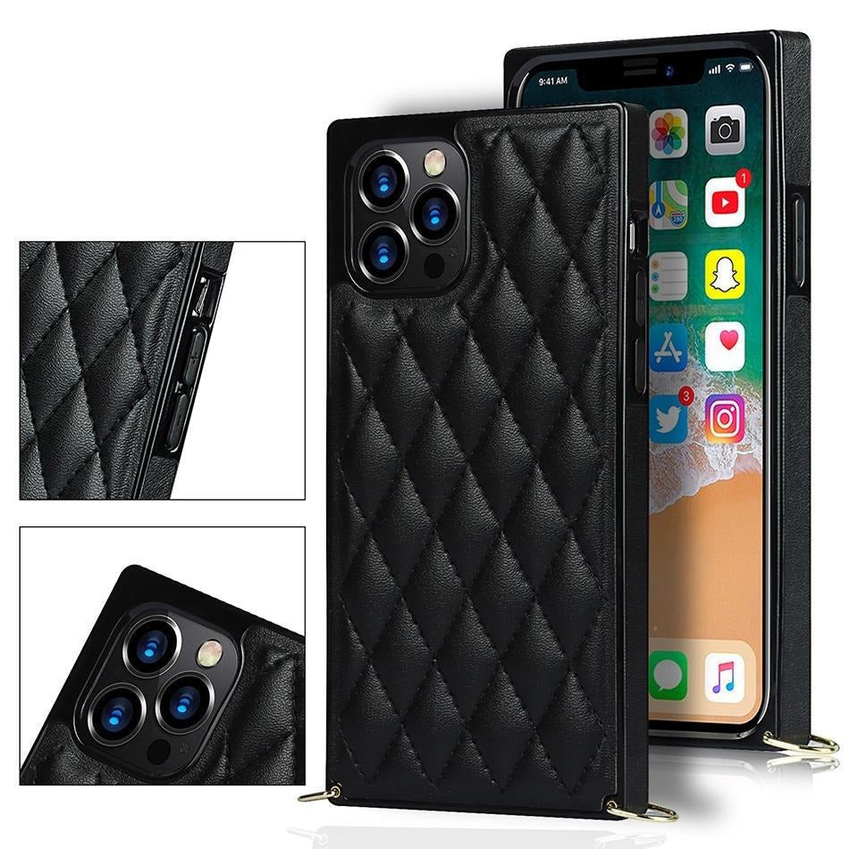 Karierte Kunstleder Hülle/Case zum Umhängen (Inkl. Edelstahl Kordel) für iPhone 16, 16 Plus, 16 Pro, 16 Pro Max, 15, 15 Plus, 15 Pro, 15 Pro Max, 14, 14 Plus, 14 Pro, 14 Pro Max, 13, 13 Pro, 13 Pro Max, 13 Mini, 12, 12 Pro, 12 Pro Max, 12 Mini, SE, 11 | ZITOCASES®