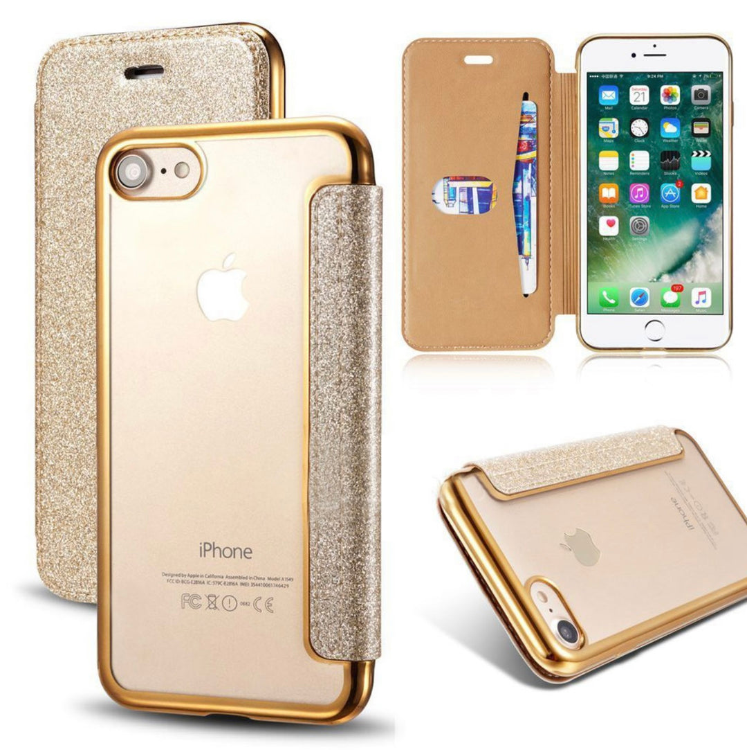 Glitzer Kunstleder Klapp Hülle/Flip Case für iPhone 16, 16 Plus, 16 Pro, 16 Pro Max, 16e, 15, 15 Plus, 15 Pro, 15 Pro Max, 14, 14 Plus, 14 Pro, 14 Pro Max, 13, 13 Pro, 13 Pro Max, 13 Mini, 12, 12 Pro, 12 Pro Max, 12 Mini, SE, 11, 11 Pro | ZITOCASES®