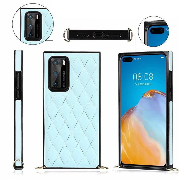 Karierte Kunstleder Hülle/Case zum Umhängen (Inkl. Edelstahl Kordel) für Huawei Pura 70, 70 Pro, 70 Ultra, P60 Pro, P50, P50 Pro, P40, P40 Pro, P30, P30 Lite, P30 Pro, P20, P20 Pro, Mate 60 Pro, 50 Pro, 40 Pro, Nova 12s, 12i, 12 SE | ZITOCASES®