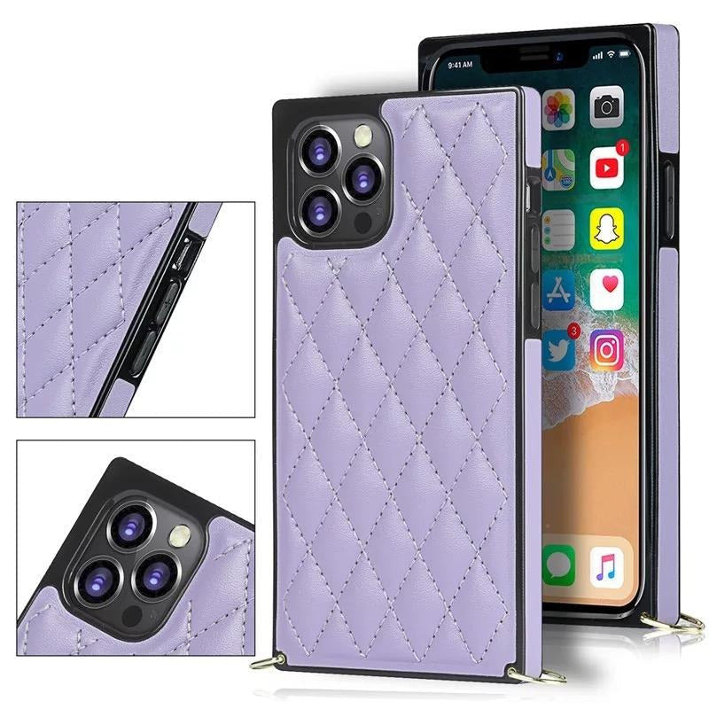 Karierte Kunstleder Hülle/Case zum Umhängen (Inkl. Edelstahl Kordel) für iPhone 16, 16 Plus, 16 Pro, 16 Pro Max, 15, 15 Plus, 15 Pro, 15 Pro Max, 14, 14 Plus, 14 Pro, 14 Pro Max, 13, 13 Pro, 13 Pro Max, 13 Mini, 12, 12 Pro, 12 Pro Max, 12 Mini, SE, 11 | ZITOCASES®