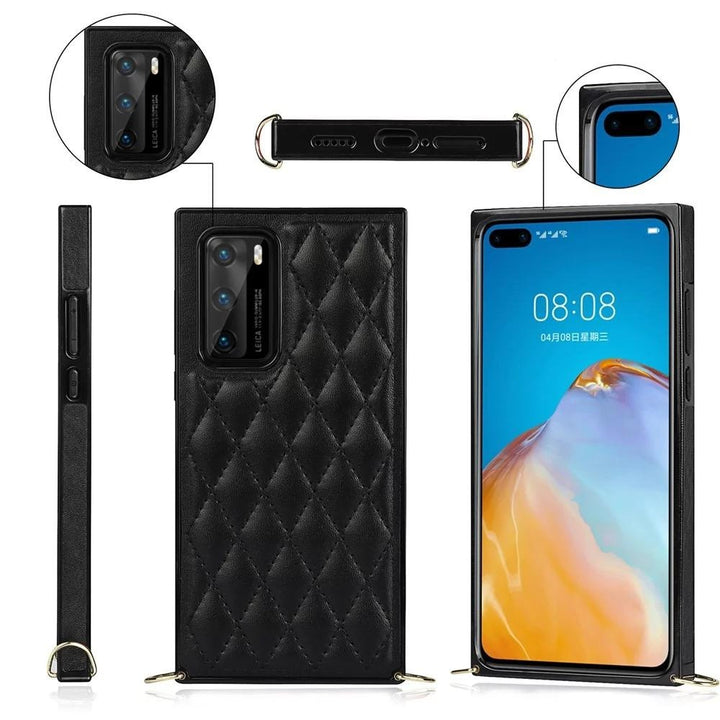 Karierte Kunstleder Hülle/Case zum Umhängen (Inkl. Edelstahl Kordel) für Huawei Pura 70, 70 Pro, 70 Ultra, P60 Pro, P50, P50 Pro, P40, P40 Pro, P30, P30 Lite, P30 Pro, P20, P20 Pro, Mate 60 Pro, 50 Pro, 40 Pro, Nova 12s, 12i, 12 SE | ZITOCASES®