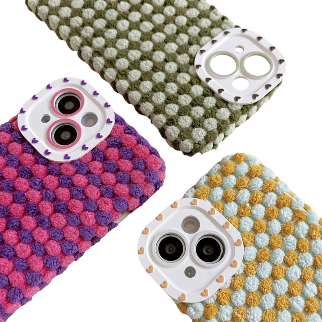 Gepunktete Stoff 3D Herz Hülle/Case für iPhone 16, 16 Plus, 16 Pro, 16 Pro Max, 16e, 15, 15 Plus, 15 Pro, 15 Pro Max, 14, 14 Plus, 14 Pro, 14 Pro Max, 13, 13 Pro, 13 Pro Max, 13 Mini, 12, 12 Pro, 12 Pro Max, 12 Mini, SE, 11, 11 Pro, 11 Pro Max | ZITOCASES®