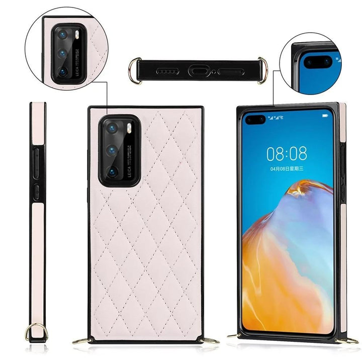 Karierte Kunstleder Hülle/Case zum Umhängen (Inkl. Edelstahl Kordel) für Huawei Pura 70, 70 Pro, 70 Ultra, P60 Pro, P50, P50 Pro, P40, P40 Pro, P30, P30 Lite, P30 Pro, P20, P20 Pro, Mate 60 Pro, 50 Pro, 40 Pro, Nova 12s, 12i, 12 SE | ZITOCASES®