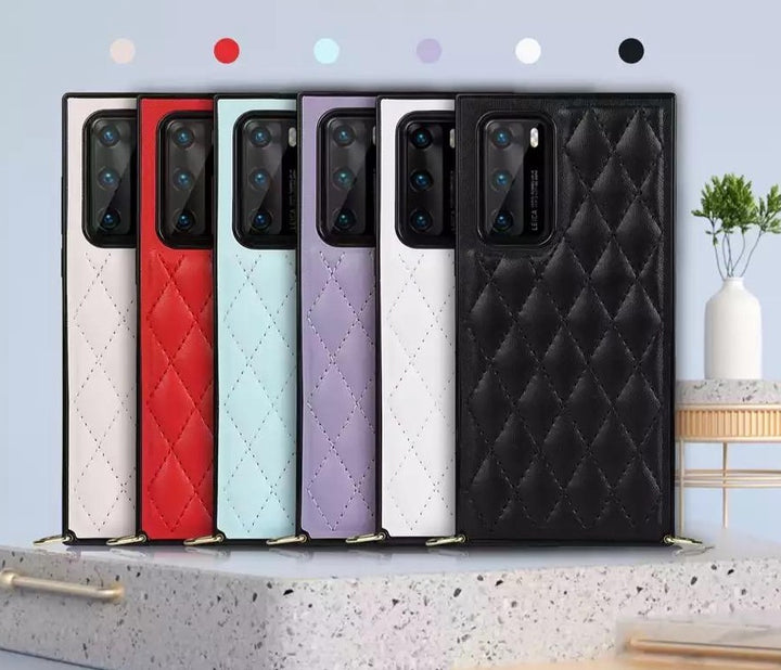 Karierte Kunstleder Hülle/Case zum Umhängen (Inkl. Edelstahl Kordel) für Huawei Pura 70, 70 Pro, 70 Ultra, P60 Pro, P50, P50 Pro, P40, P40 Pro, P30, P30 Lite, P30 Pro, P20, P20 Pro, Mate 60 Pro, 50 Pro, 40 Pro, Nova 12s, 12i, 12 SE | ZITOCASES®