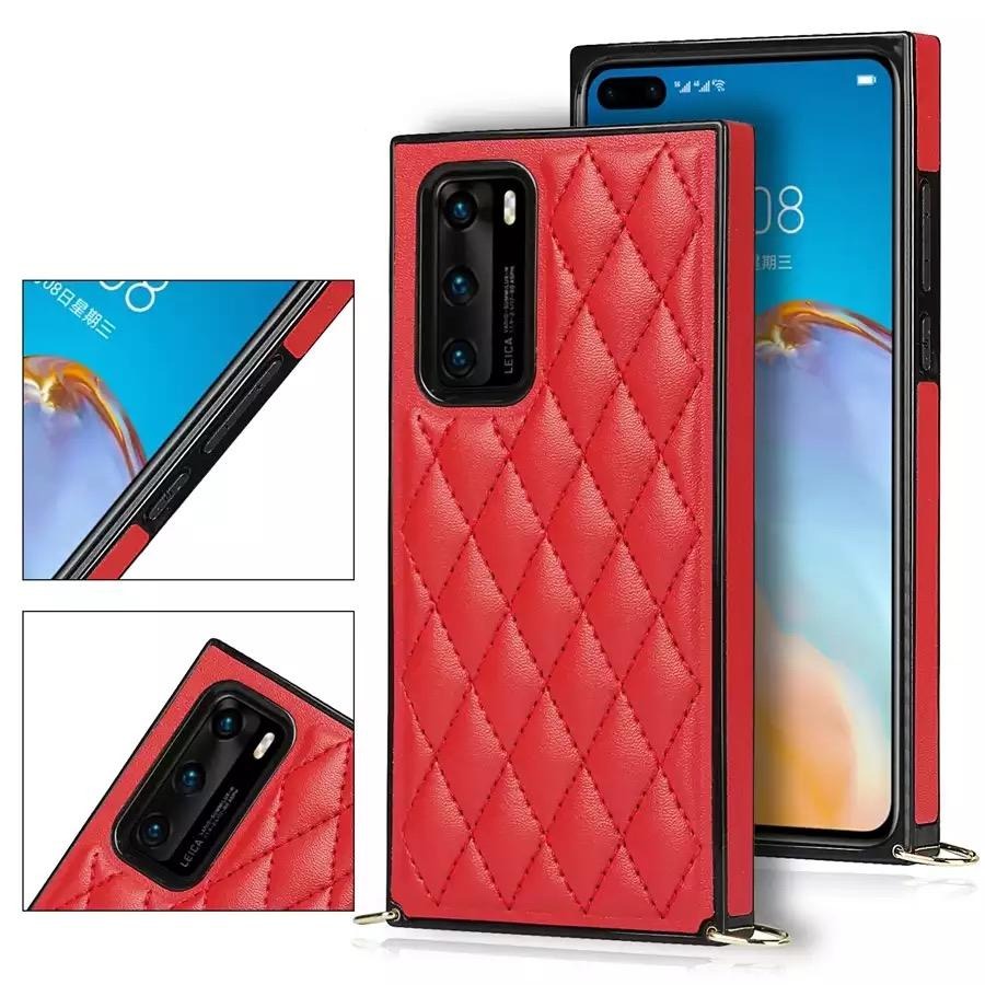 Karierte Kunstleder Hülle/Case zum Umhängen (Inkl. Edelstahl Kordel) für Huawei Pura 70, 70 Pro, 70 Ultra, P60 Pro, P50, P50 Pro, P40, P40 Pro, P30, P30 Lite, P30 Pro, P20, P20 Pro, Mate 60 Pro, 50 Pro, 40 Pro, Nova 12s, 12i, 12 SE | ZITOCASES®