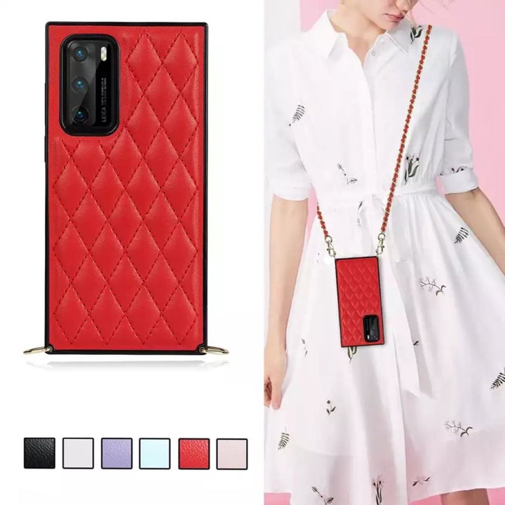 Karierte Kunstleder Hülle/Case zum Umhängen (Inkl. Edelstahl Kordel) für Huawei Pura 70, 70 Pro, 70 Ultra, P60 Pro, P50, P50 Pro, P40, P40 Pro, P30, P30 Lite, P30 Pro, P20, P20 Pro, Mate 60 Pro, 50 Pro, 40 Pro, Nova 12s, 12i, 12 SE | ZITOCASES®