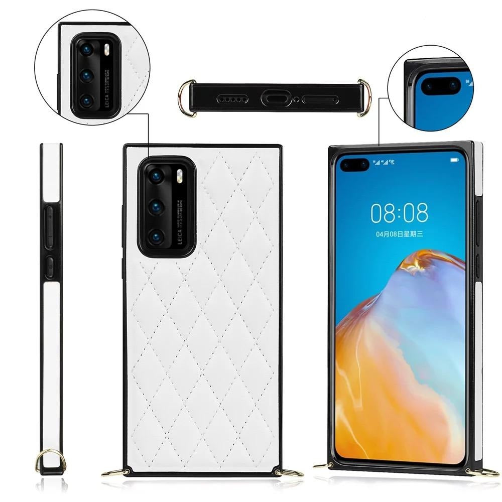 Karierte Kunstleder Hülle/Case zum Umhängen (Inkl. Edelstahl Kordel) für Huawei Pura 70, 70 Pro, 70 Ultra, P60 Pro, P50, P50 Pro, P40, P40 Pro, P30, P30 Lite, P30 Pro, P20, P20 Pro, Mate 60 Pro, 50 Pro, 40 Pro, Nova 12s, 12i, 12 SE | ZITOCASES®