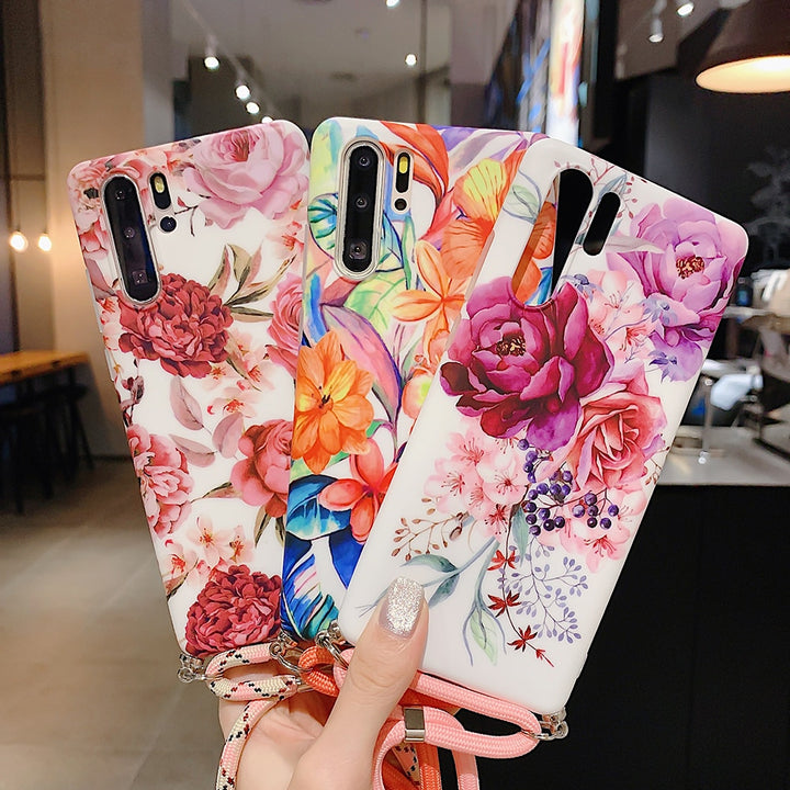 Blumen Motiv Soft Hülle/Case zum Umhängen (Inkl. Kordel) verschiedene Farben für Huawei Pura 70, 70 Pro, 70 Ultra, P60 Pro, P50, P50 Pro, P40, P40 Pro, P30, P30 Lite, P30 Pro, P20, P20 Lite, P20 Pro, Mate 60 Pro, 50 Pro, 40 Pro, Nova 12s, 12i, 12 SE | ZITOCASES®